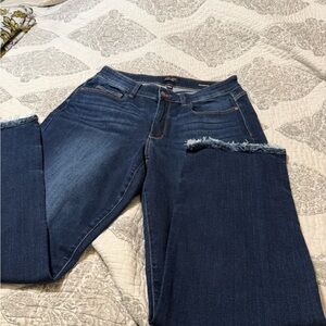 Judy Blue Dark Blue Straight Leg Jeans with Frayed Hem
